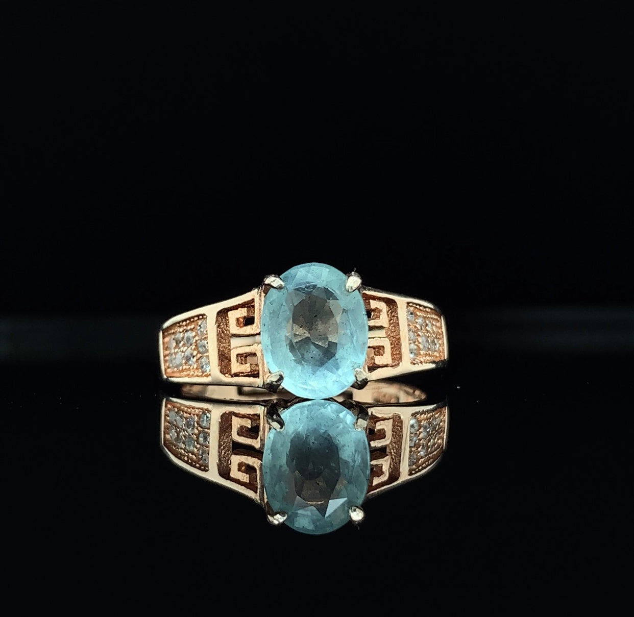 Blue aquamarine rose gold engagement ring for women