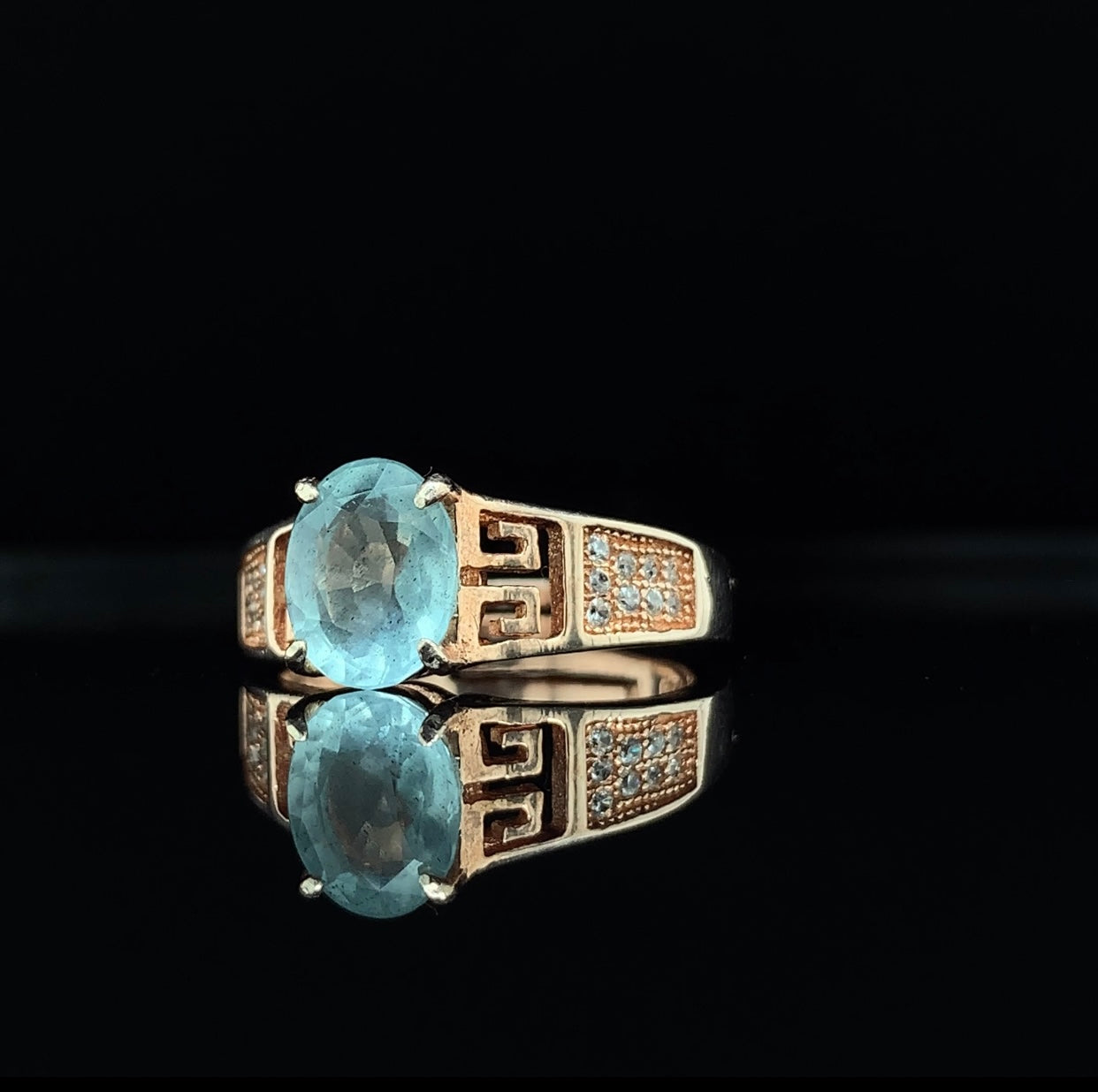 Blue aquamarine rose gold ring for women