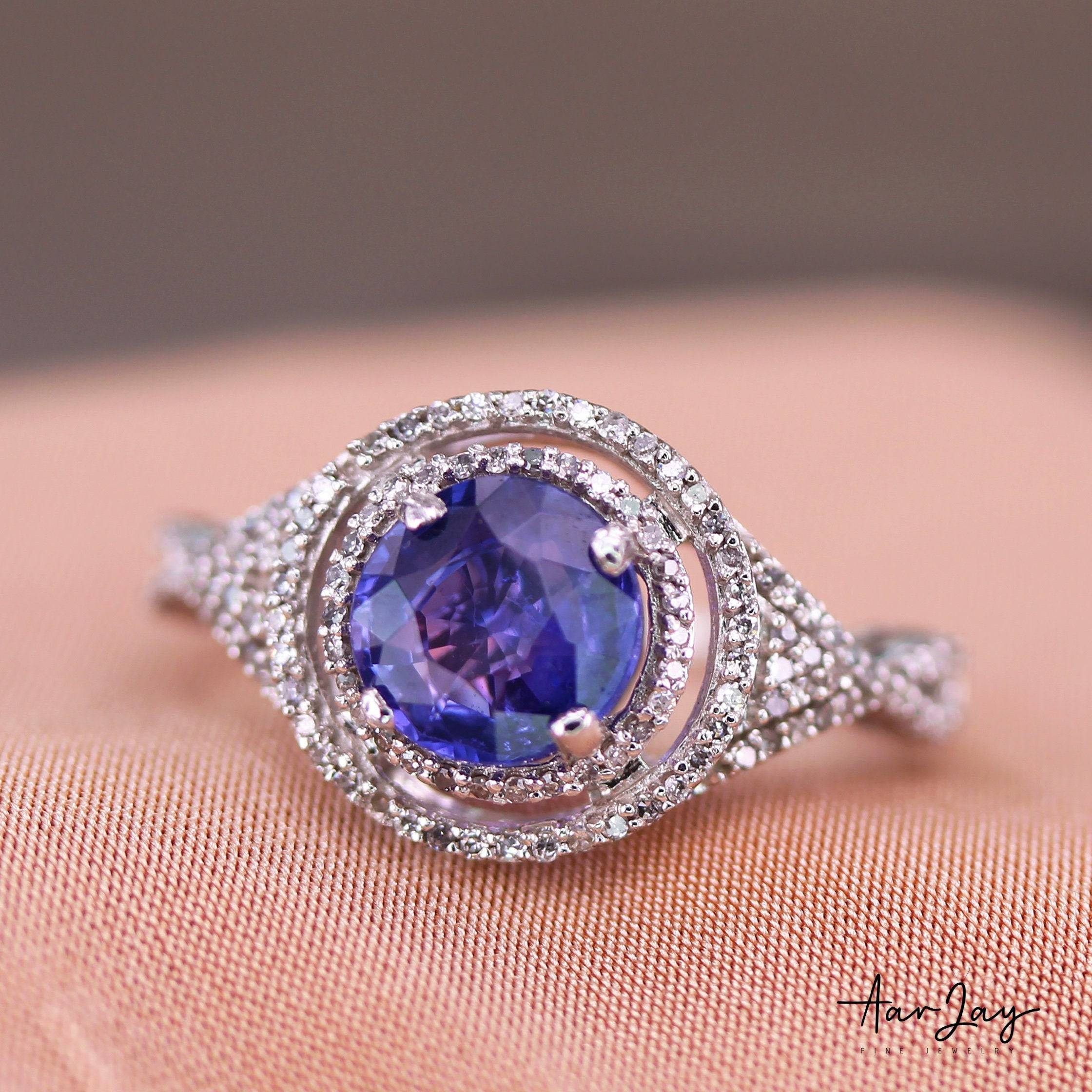Luxurious Lavender Bliss: 14K White Gold Ring with 2.02 Cts Unheated Sapphire – Elegant Purple Gemstone Delight! - Baza Boutique 