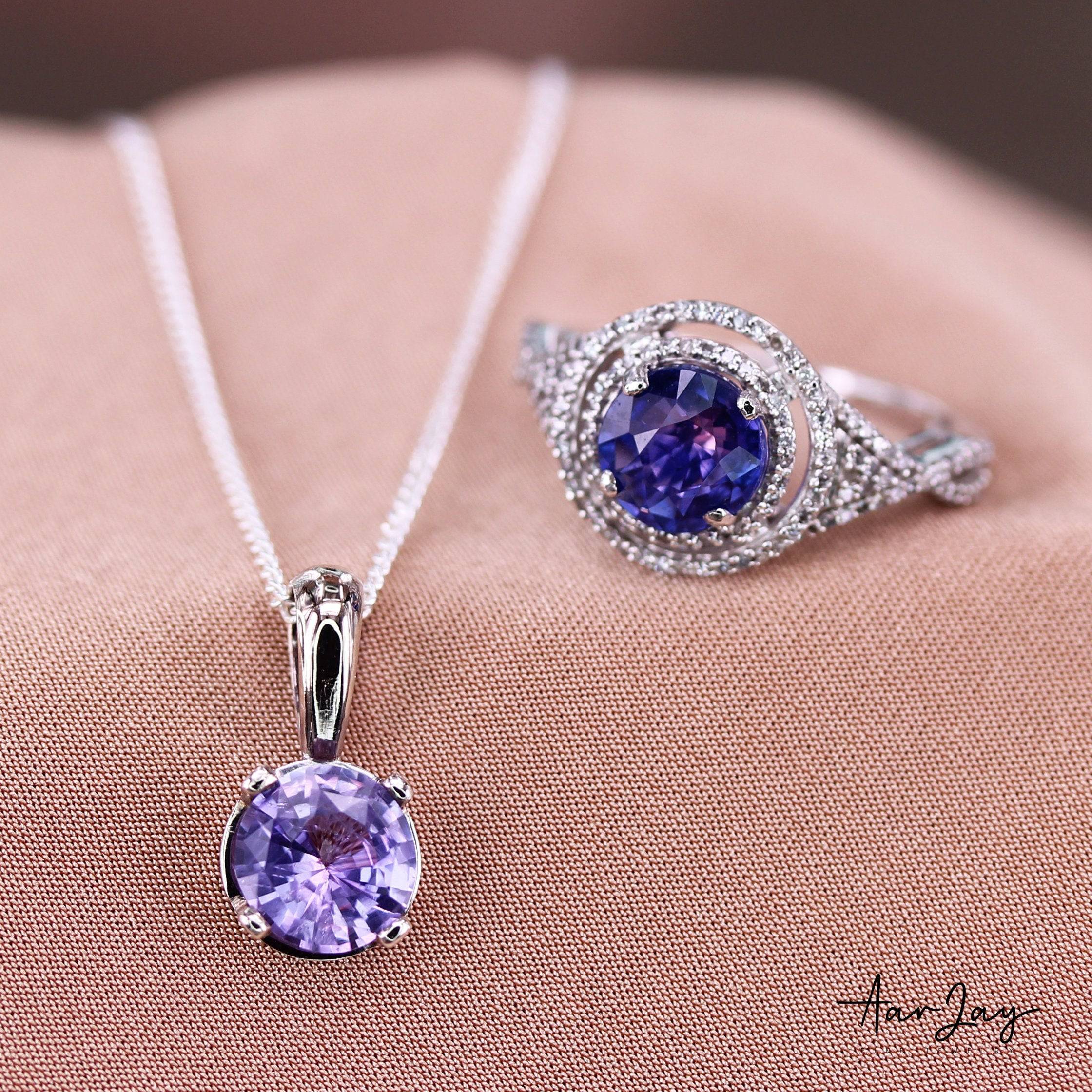 Luxurious Lavender Bliss: 14K White Gold Ring with 2.02 Cts Unheated Sapphire – Elegant Purple Gemstone Delight! - Baza Boutique 