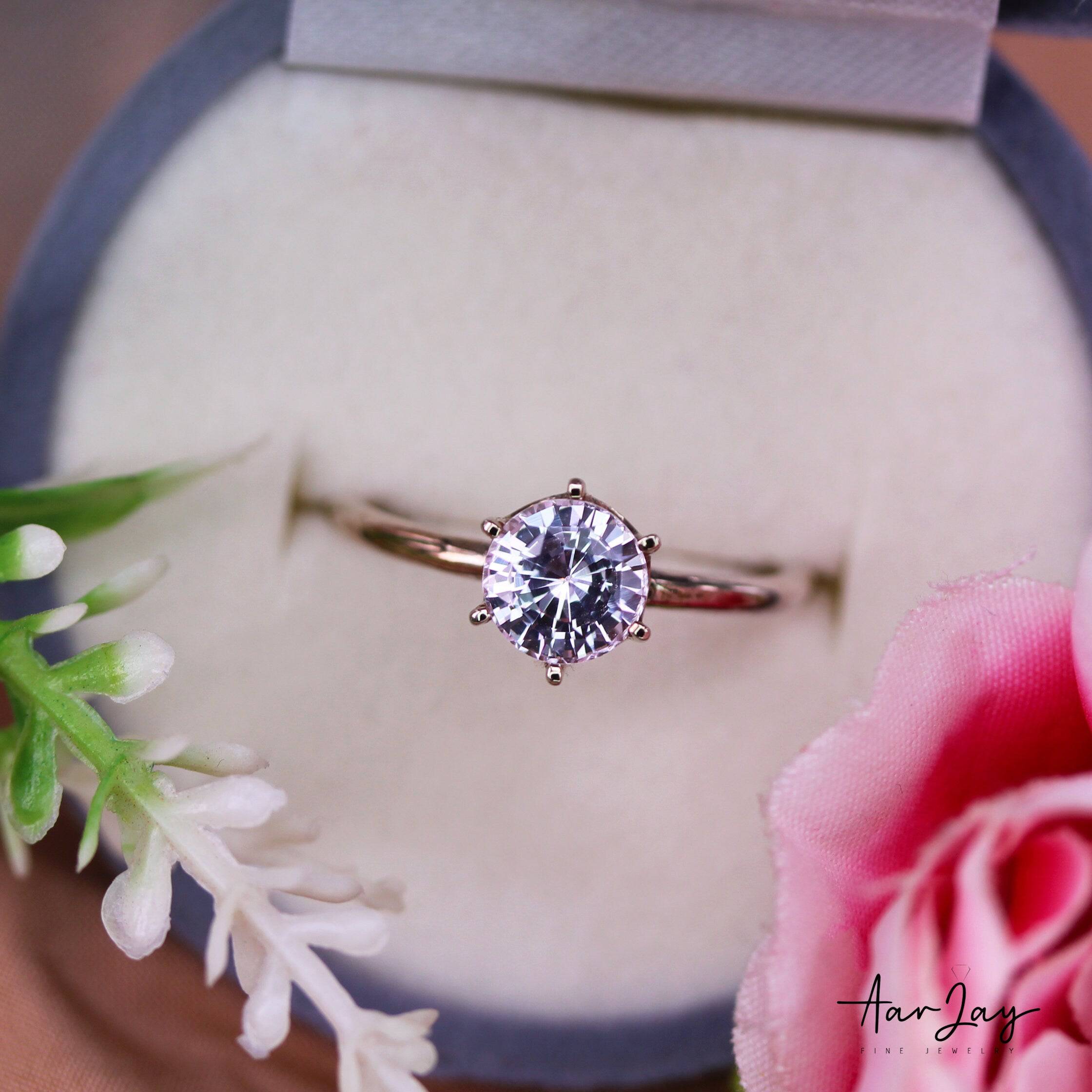 Peach sapphire engagement ring White gold handmade ring