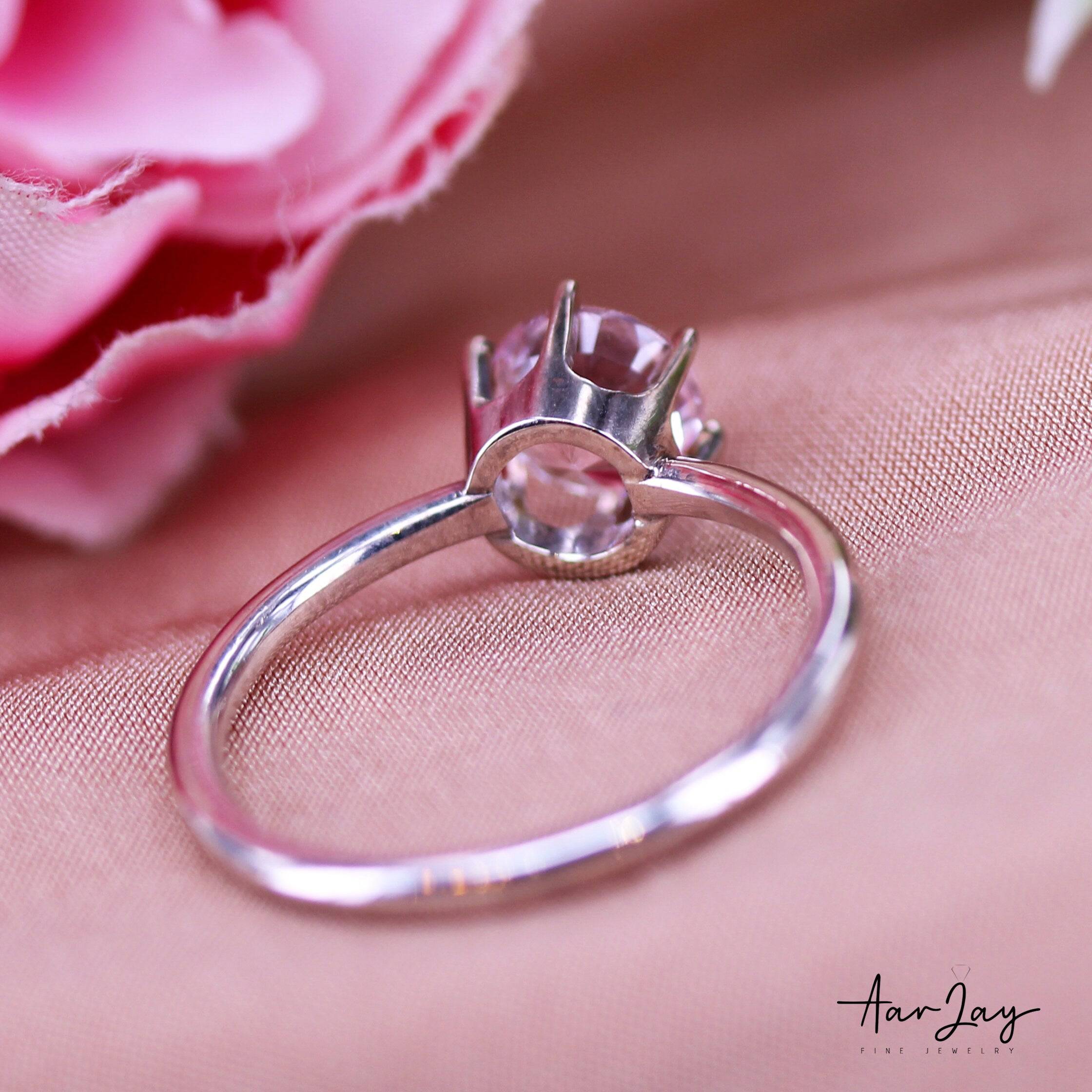 Peach sapphire engagement ring White gold handmade ring