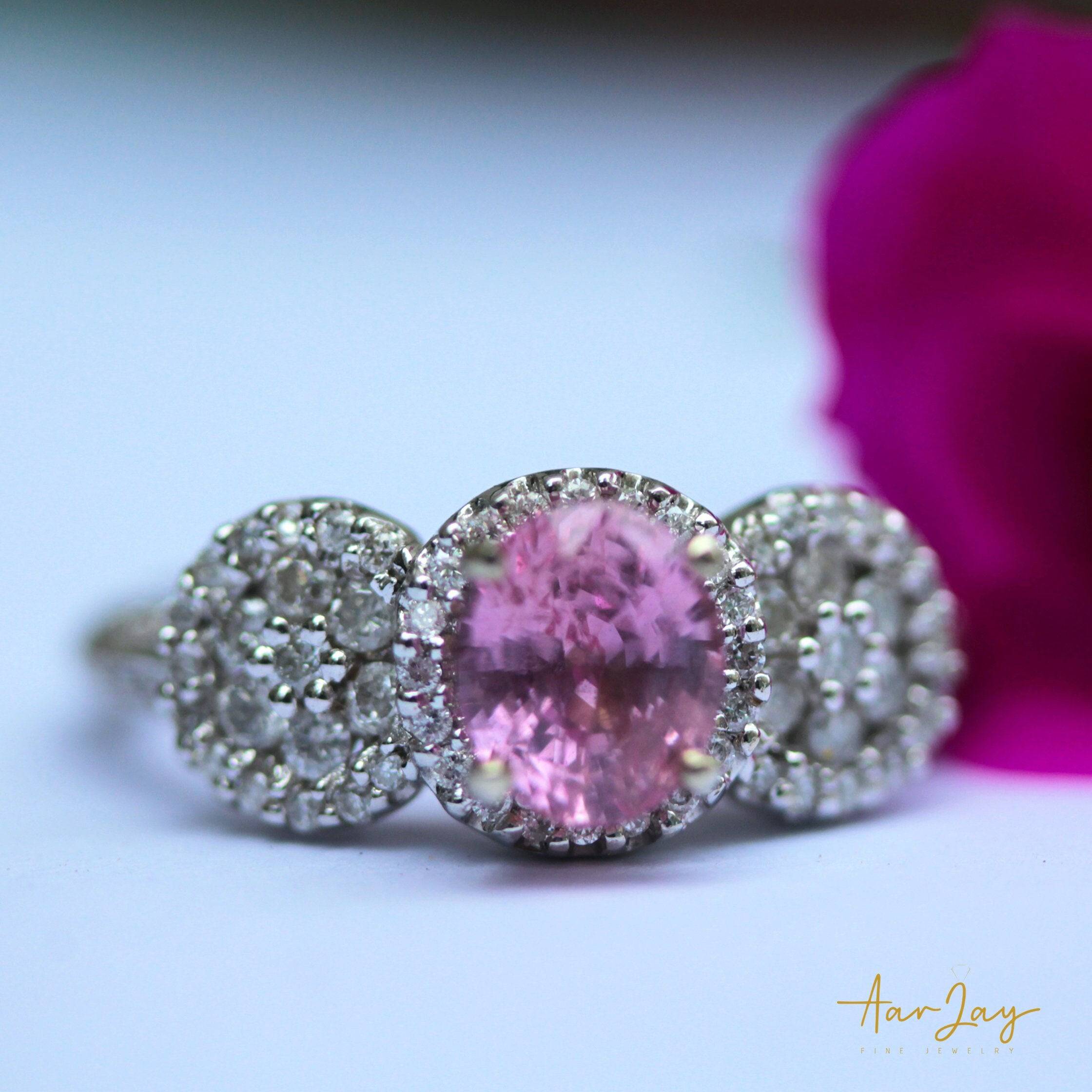 Pink Sapphire 2.02 Cts in 14Kt White Gold Ring Unheated Sapphire Ring - Baza Boutique 