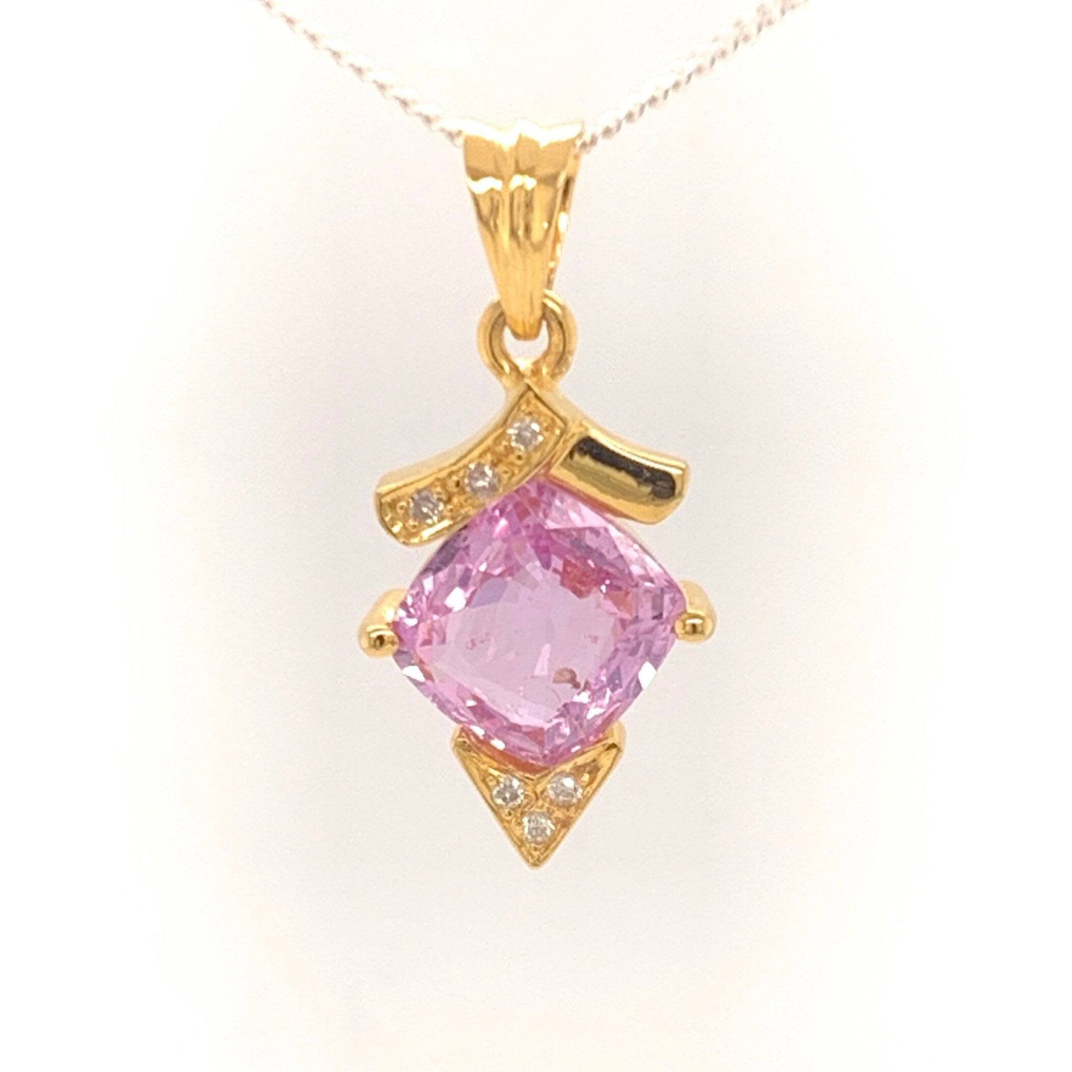Pink Sapphire 2.20 Carats Pendant in Yellow Gold & Natural Diamonds - Baza Boutique 
