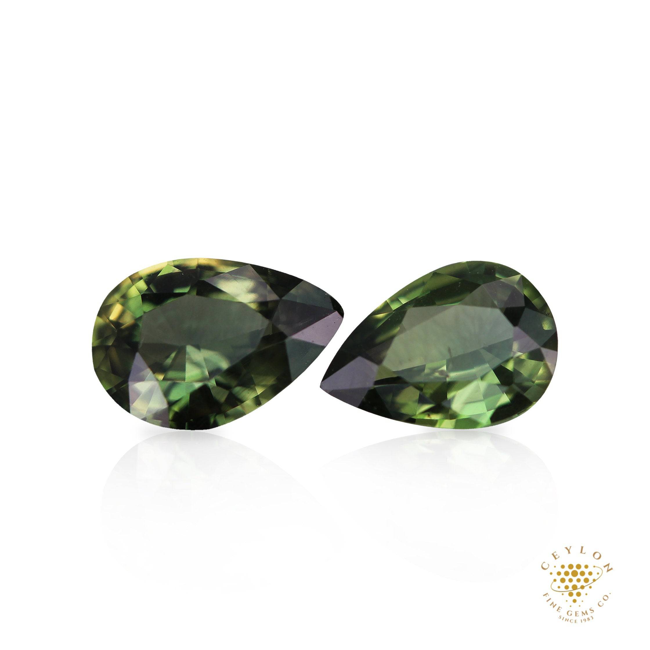1.04 & 0.97 Cts Green Sapphire Pair - (UH) - Baza Boutique 