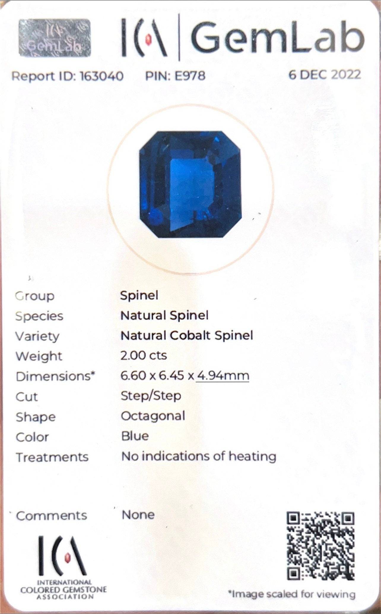 2.00 Cts Natural Cobalt Spinel - (UH) - Rare Mahenge Spinel - Baza Boutique 