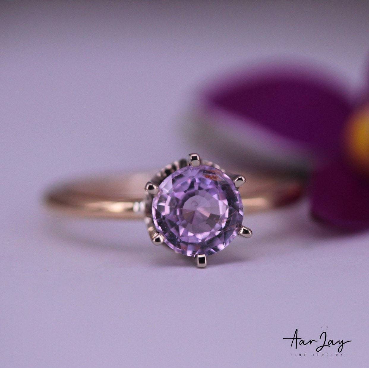 Unheated Lavender Sapphire White Gold Ring - 1.24 Cts, Natural Purple Sapphire - Baza Boutique 