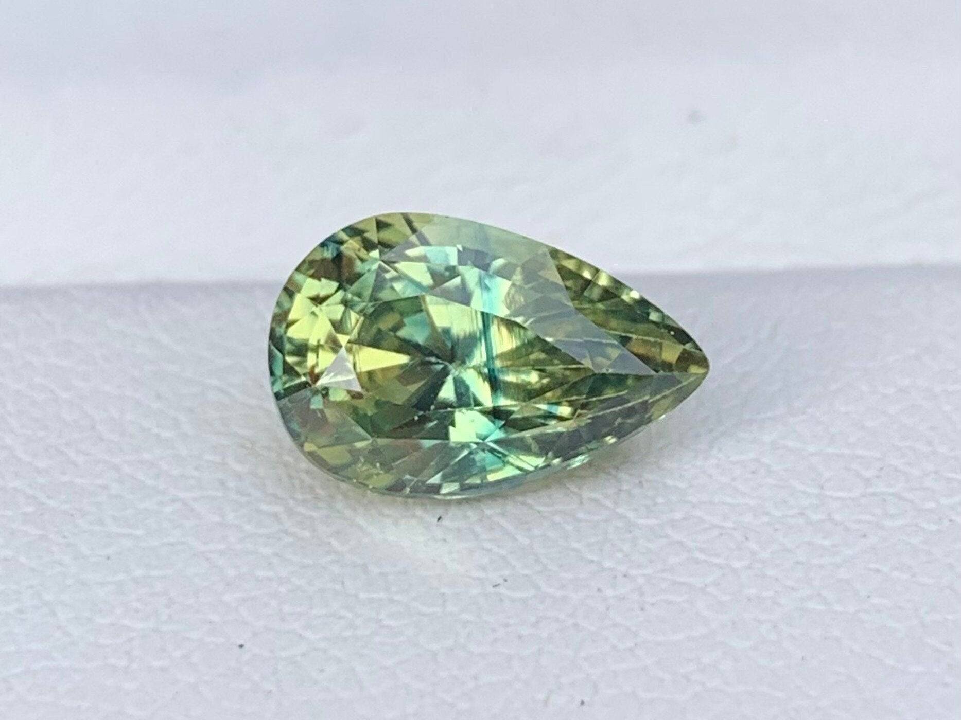 2.66 Cts Unheated Green Sapphire Pear Cut Ethically Sourced Natural Sapphire - Baza Boutique 