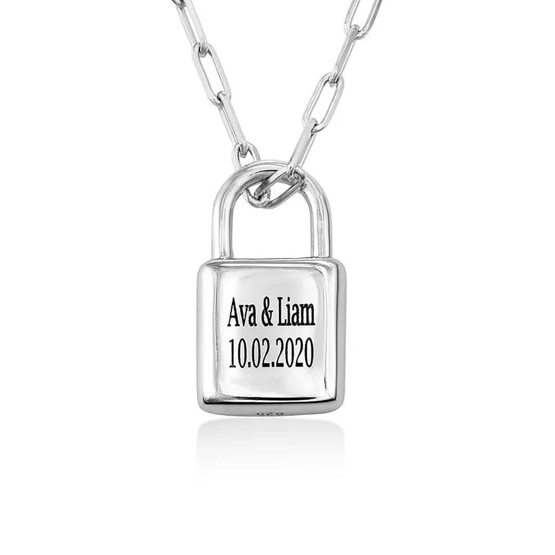 Personalized Name Lock Necklace - Elegant and Customizable - Baza Boutique 
