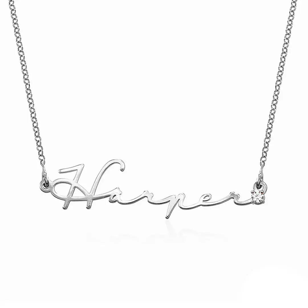 Cursive Name necklace CZ Diamond - Baza Boutique 