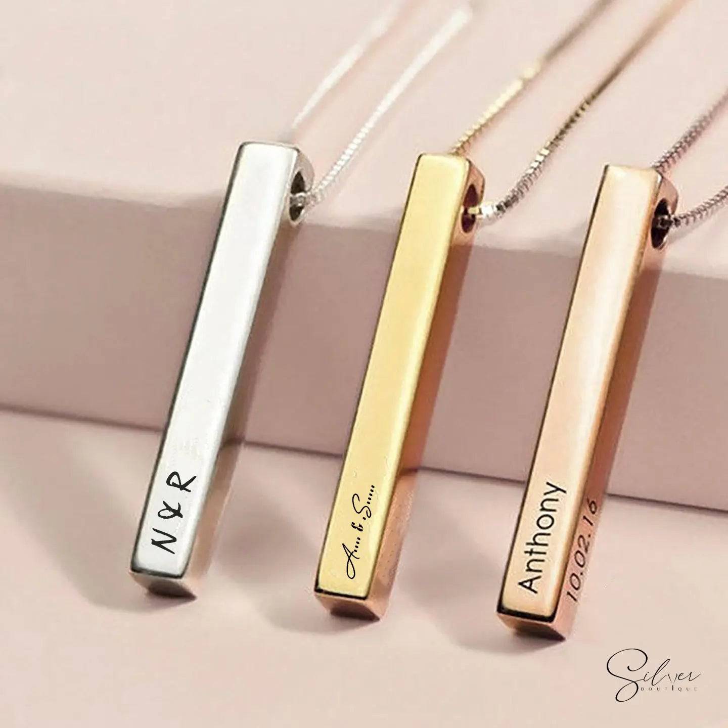 Engraved Bar Necklace: Handcrafted Customizable Jewelry for Him and Her - Baza Boutique 