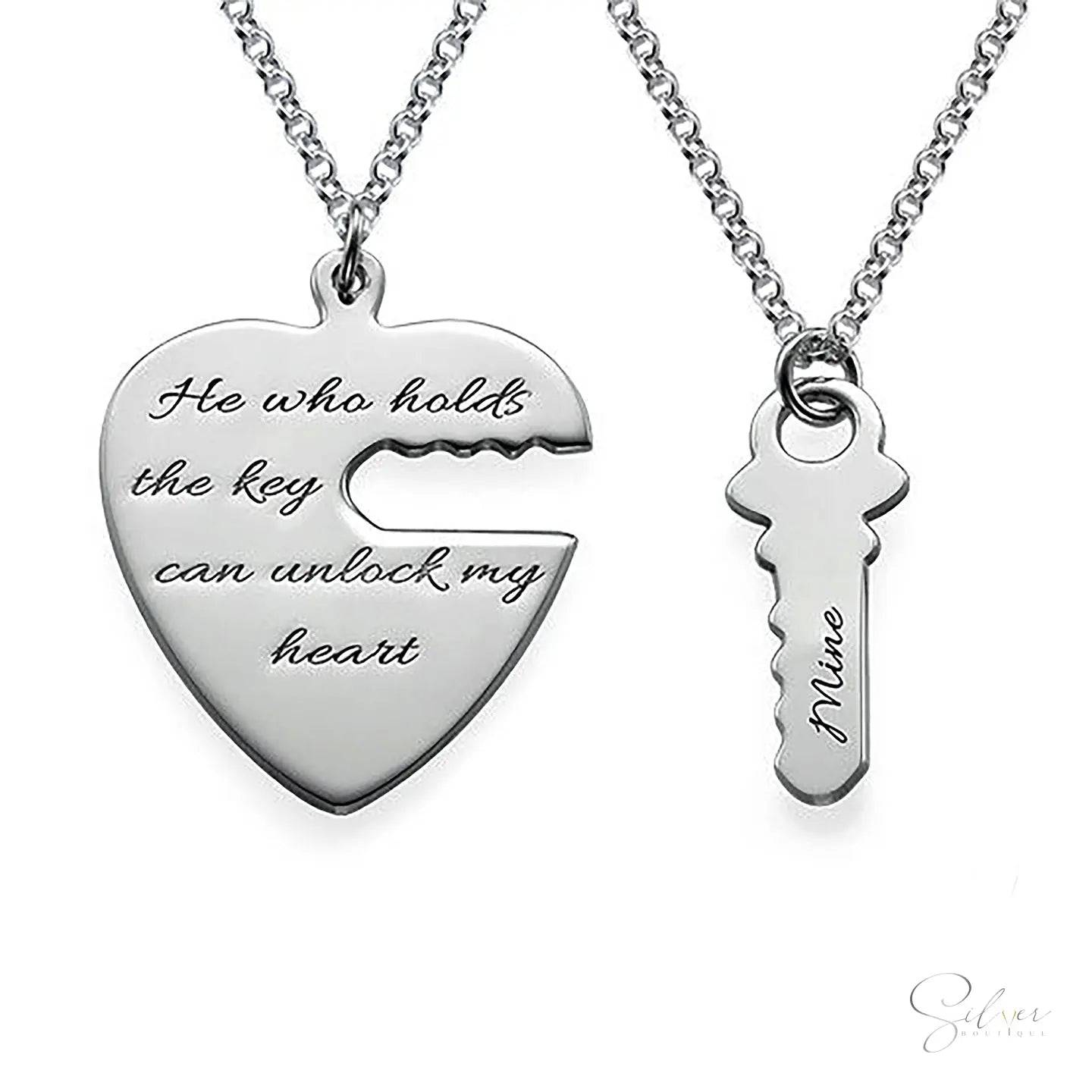 Personalized Key to My Heart Necklace - 925 Sterling Silver, Engraved Couple Gift - Baza Boutique 
