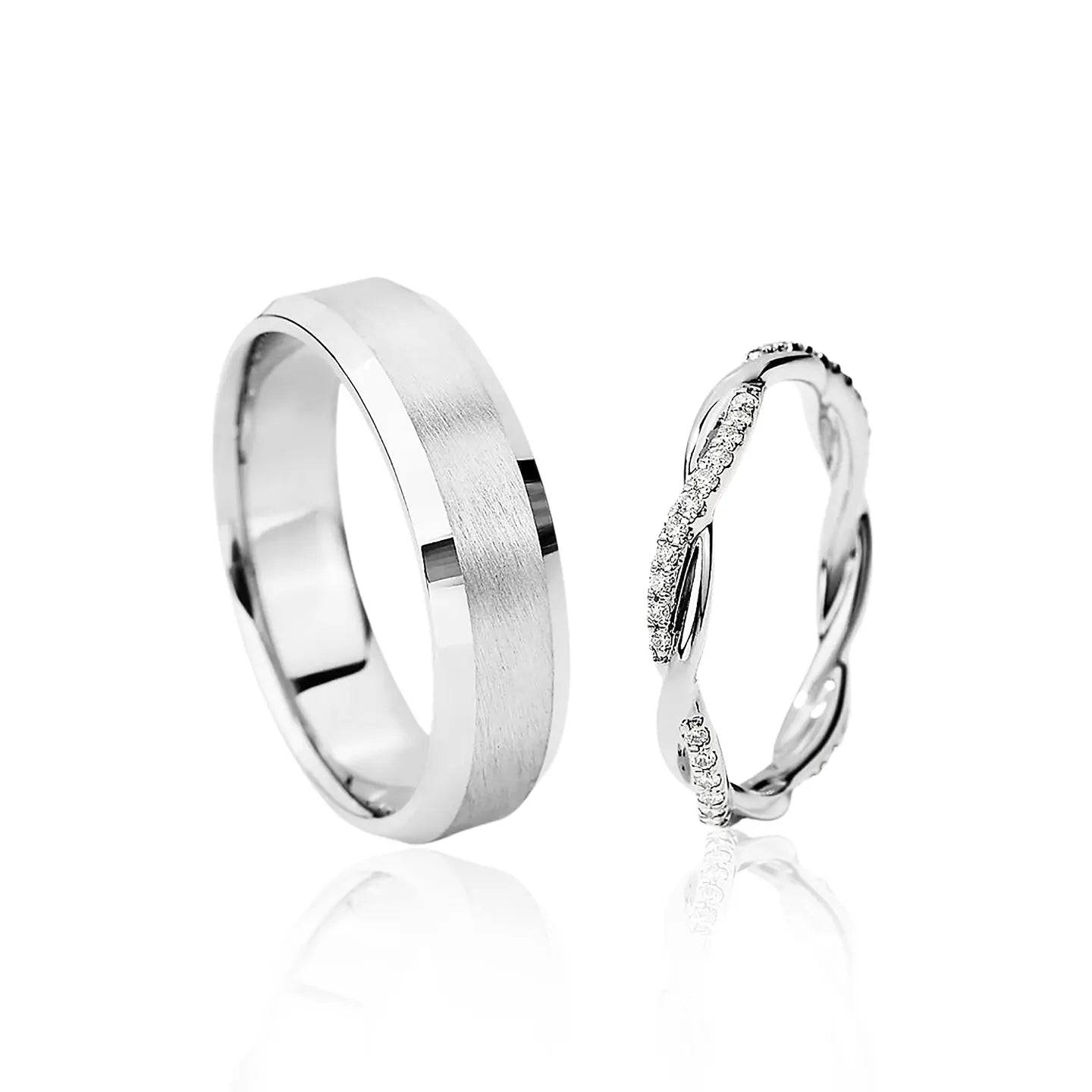 Paul & Joanne Ring Duo - Minimalistic Diamond Rings in Silver - Baza Boutique 