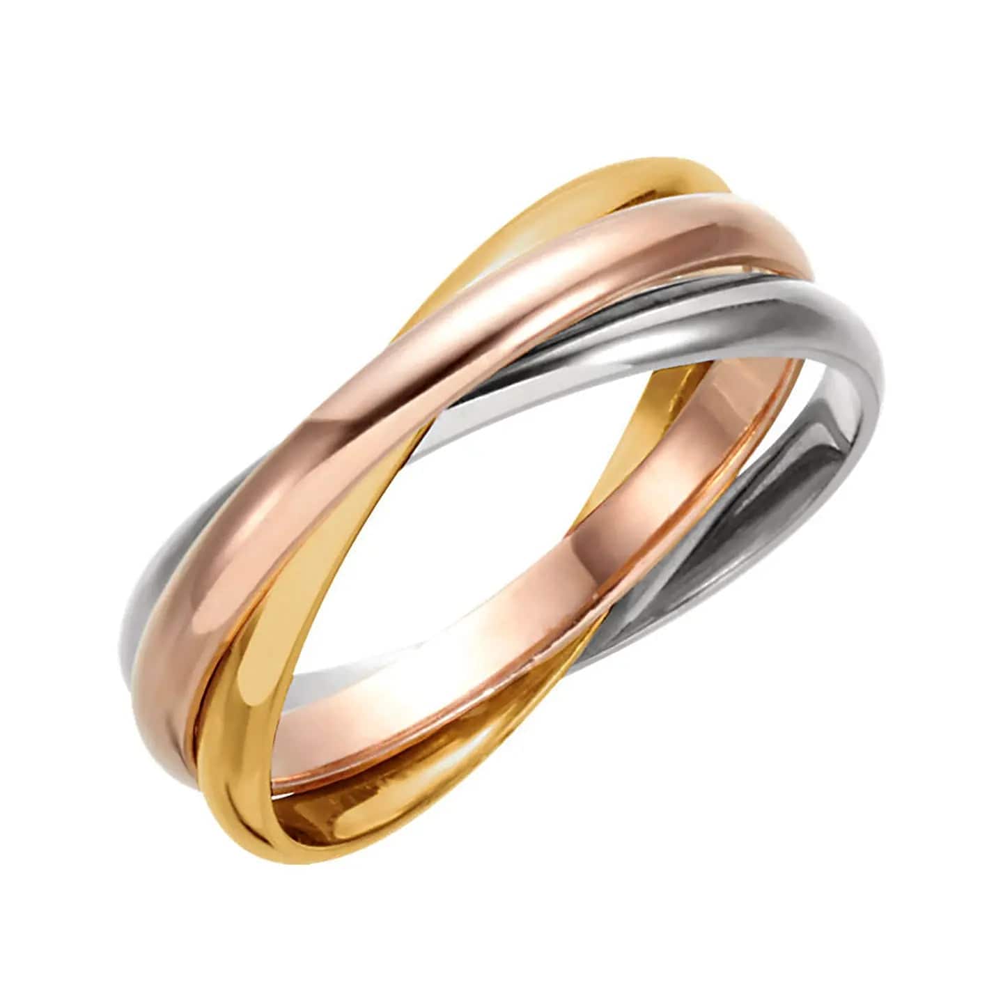 Tricolor Threaded Stack - Minimalistic Gold, Silver, Rose Gold Ring Set - Baza Boutique 