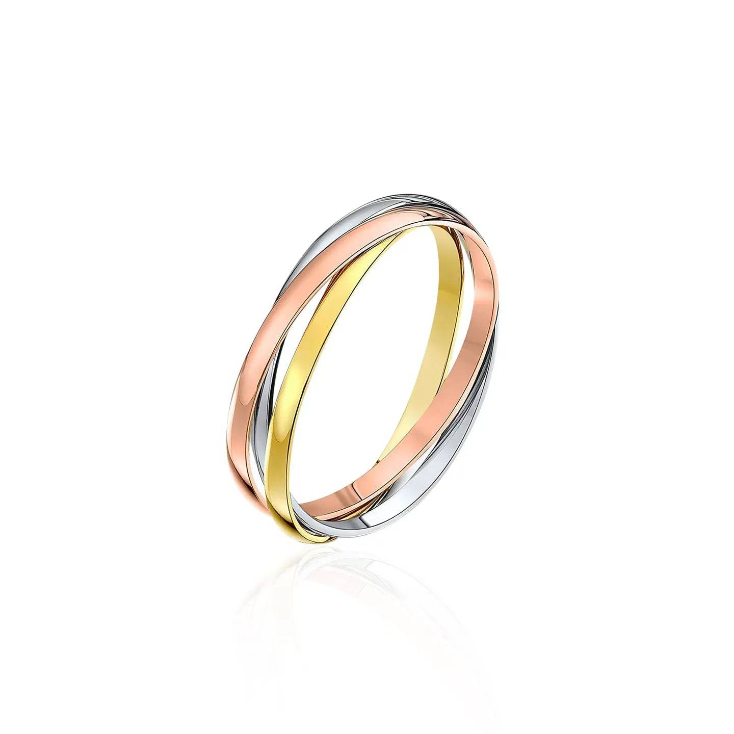 Tricolor Threaded Stack - Minimalistic Gold, Silver, Rose Gold Ring Set - Baza Boutique 
