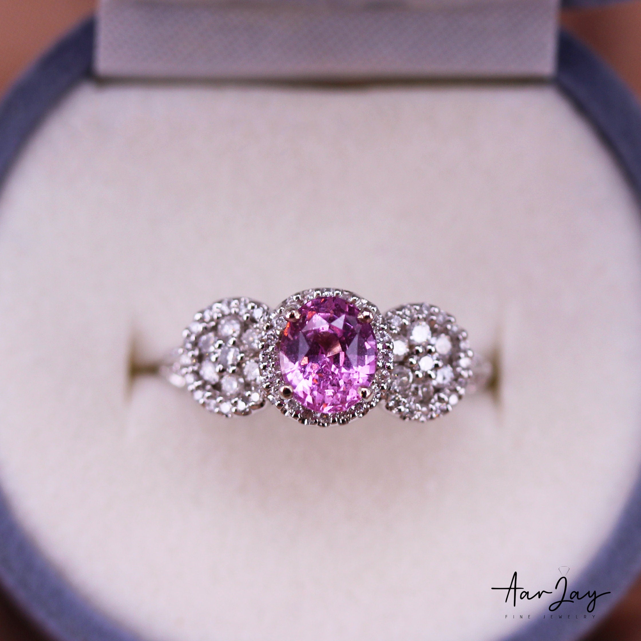 Pink Sapphire 2.02 Cts in 14Kt White Gold Ring Unheated Sapphire Ring - Baza Boutique 