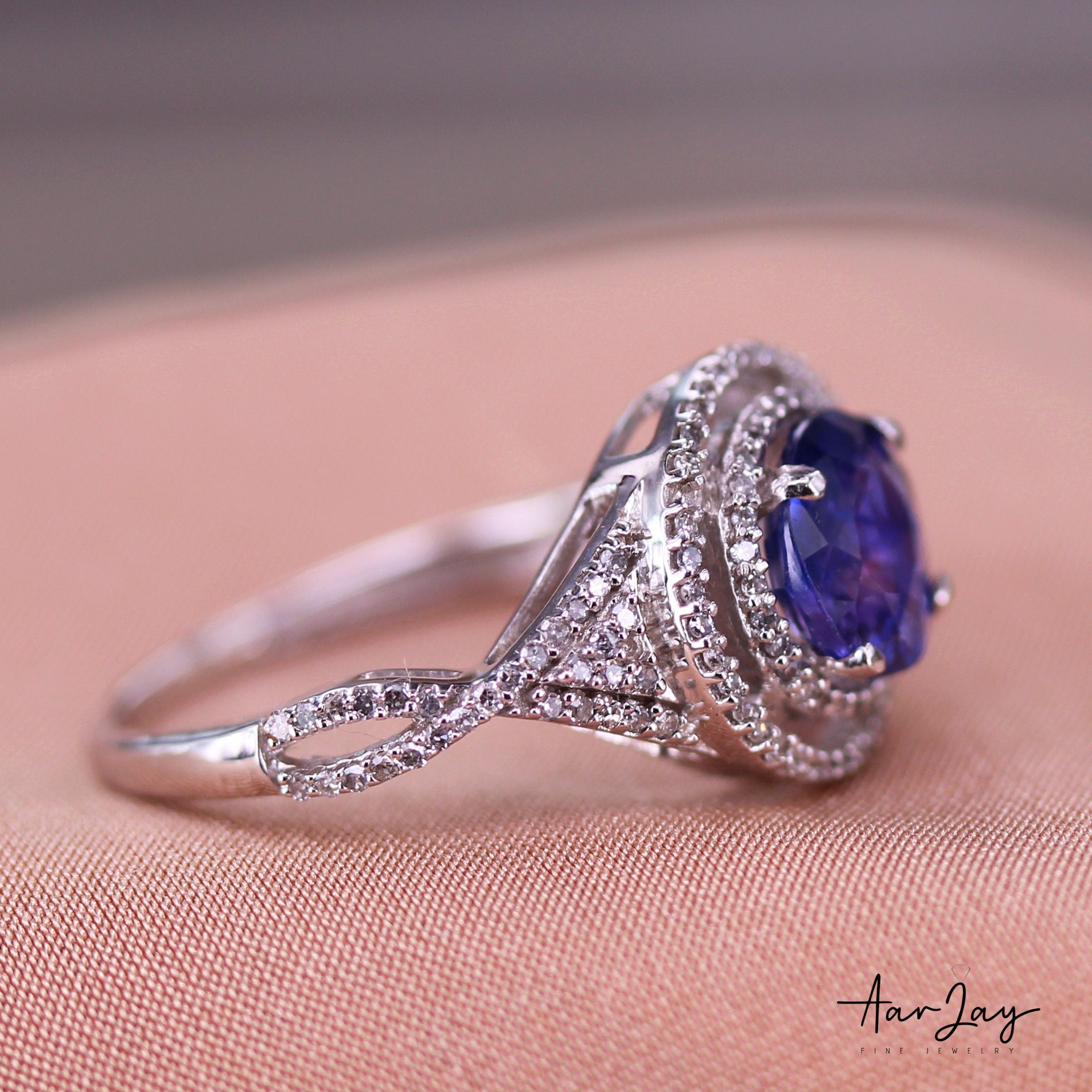 14Kt White Gold Ring, Unheated Lavender Sapphire 2.02 Cts Ring, Lovely Natural Purple Sapphire Ring,Violet Sapphire Ring, Sapphire Ring Gift - Baza Boutique 